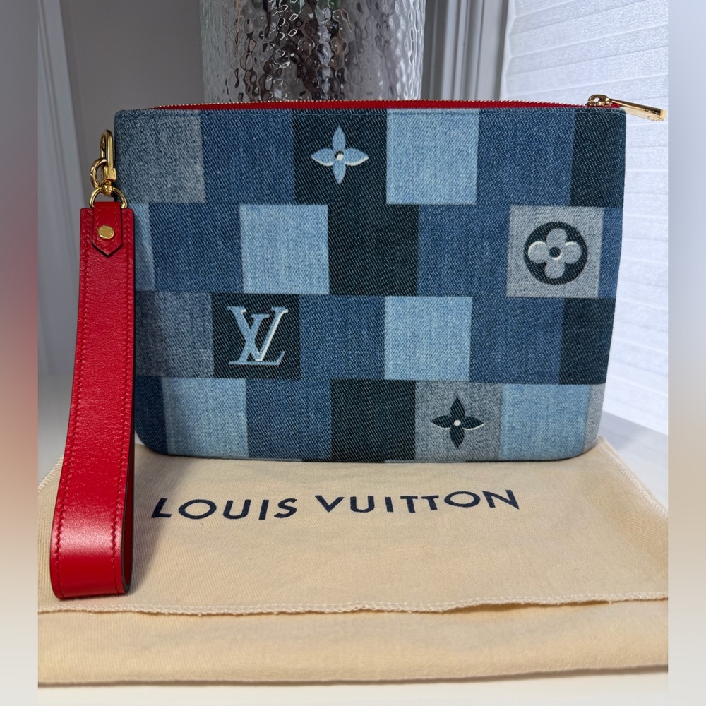 Louis Vuitton Denim Monogram Large Patchwork City Pouch